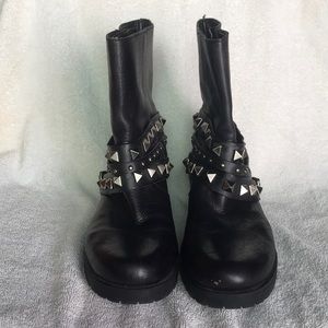 BCBG Studded Black Leather Ankle Boots Booties